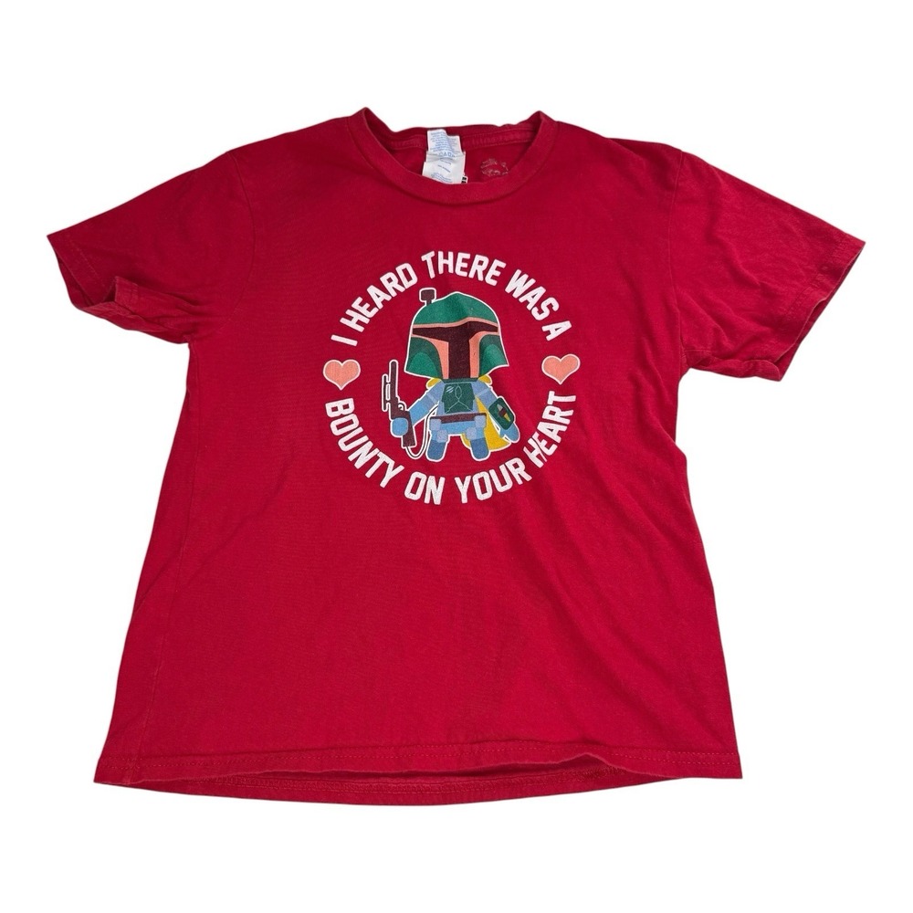 Star Wars Boba Fett Bounty On Your Heart Youth Small Red Graphic T-Shirt